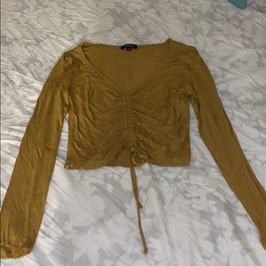 Mustard color Drawstring Crop Top